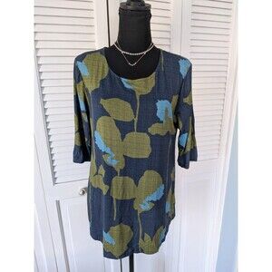 Sharon London Custom Top Womens M Aline Tunic Blue Gr Floral Art To Wear Resort